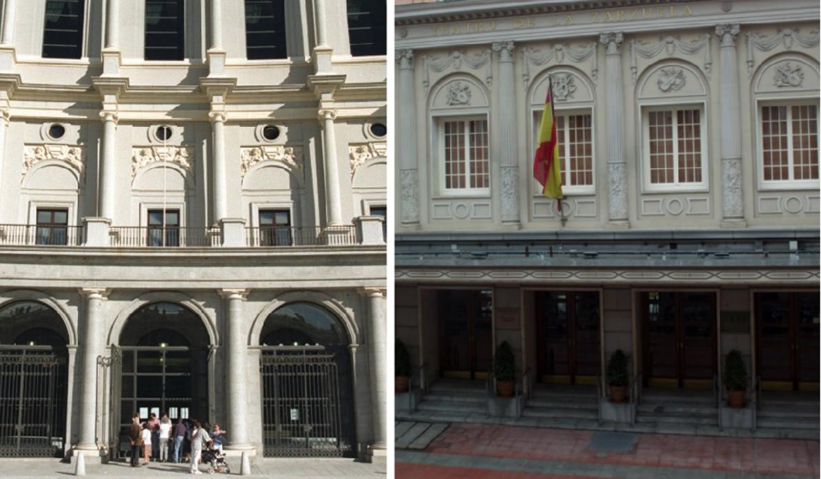 Las fachadas del Teatro Real y del Teatro de la Zarzuela