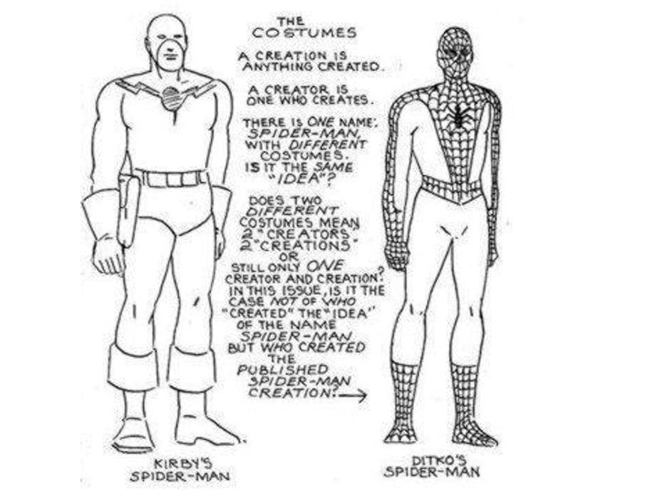 El boceto de Spiderman de Kirby, junto al de Ditkos, en 1962