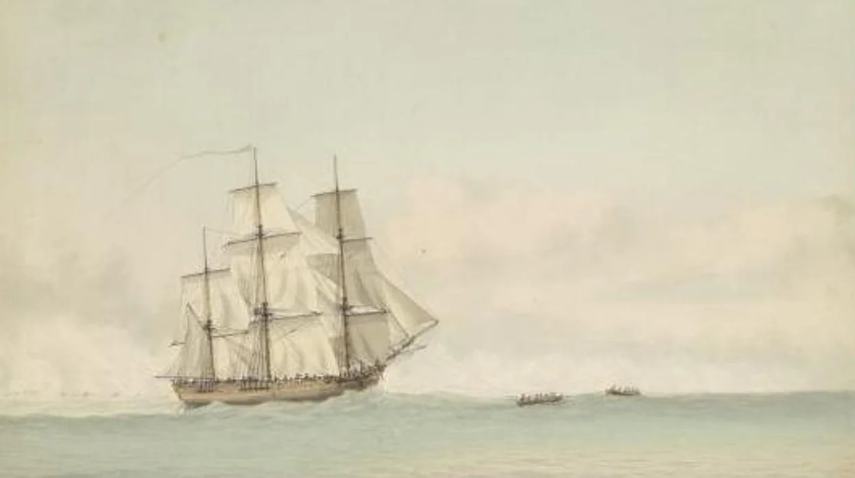 Representación pictórica del HMS Endeavour , por Samuel Atkins