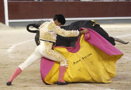 Pablo Aguado recibe genuflexo al toro de su confirmación