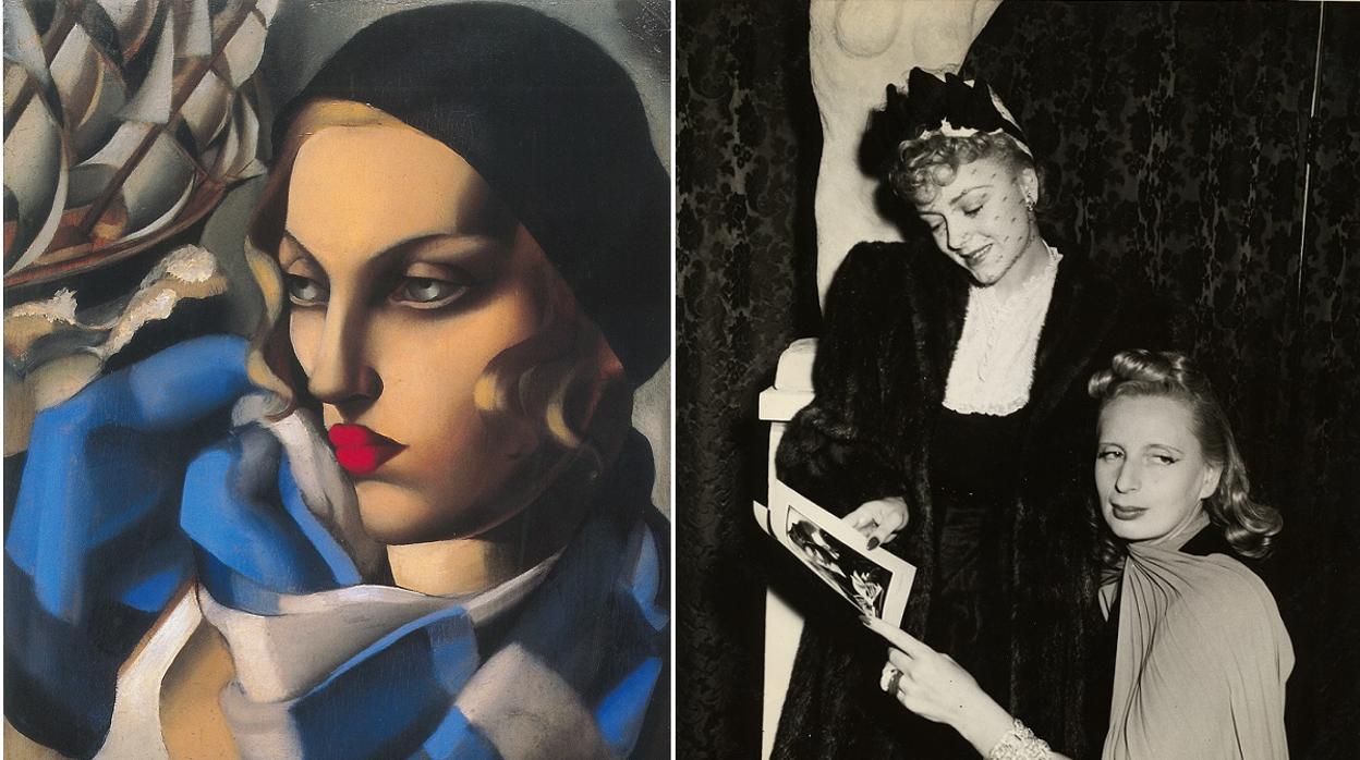 Lempicka con la actriz Virginie Field en 1941. A la izquierda, el óleo «El pañuelo azul»