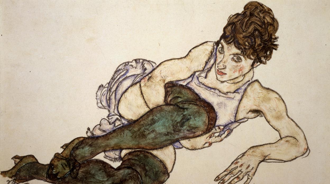 «Mujer reclinada con medias verdes», de Egon Schiele