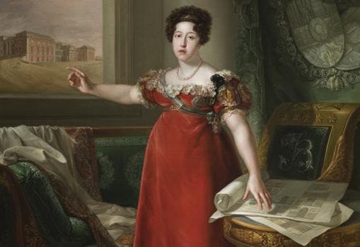 «María Isabel de Braganza como fundadora del Museo del Prado» (1829), de Bernardo López Piquer. Detalle