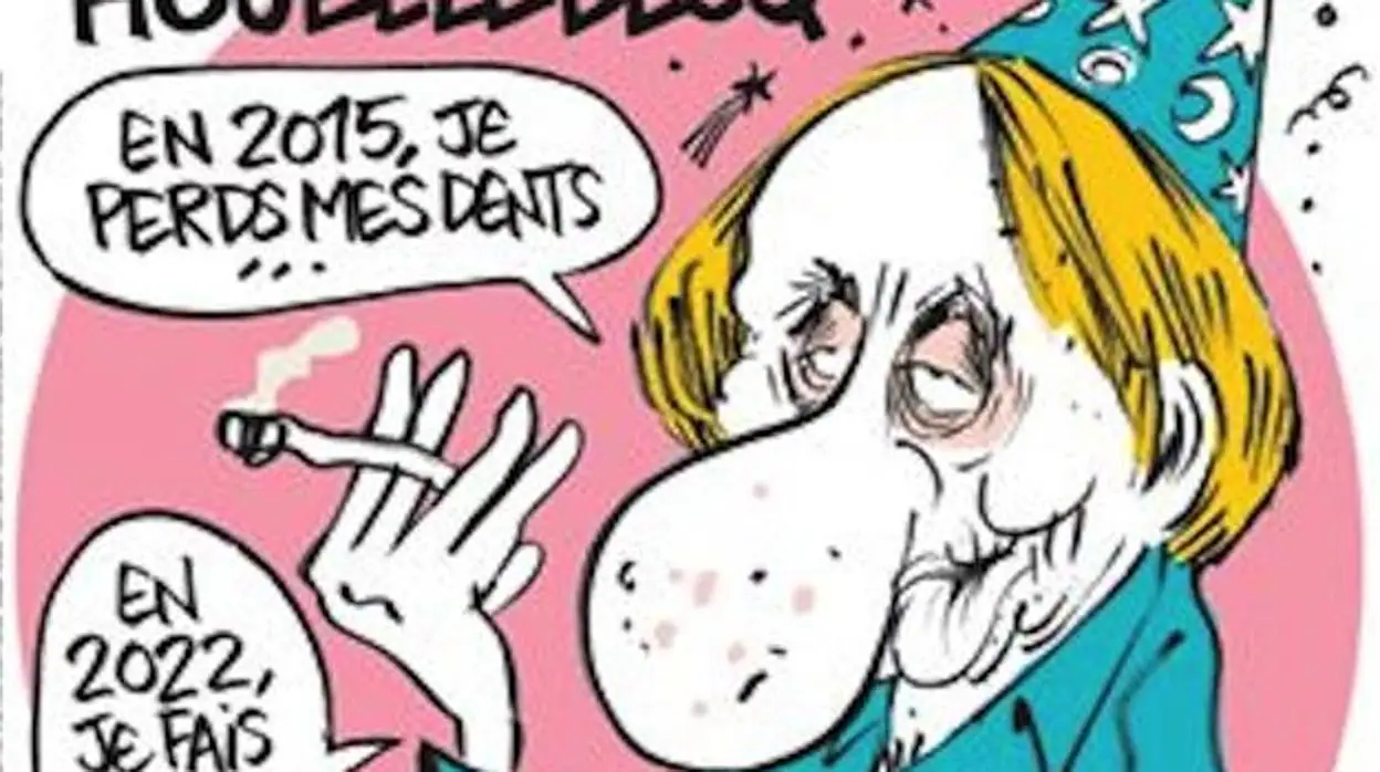 Houllebecq, en la portada de la revista satírica «Charlie Hebdo» (Detalle)