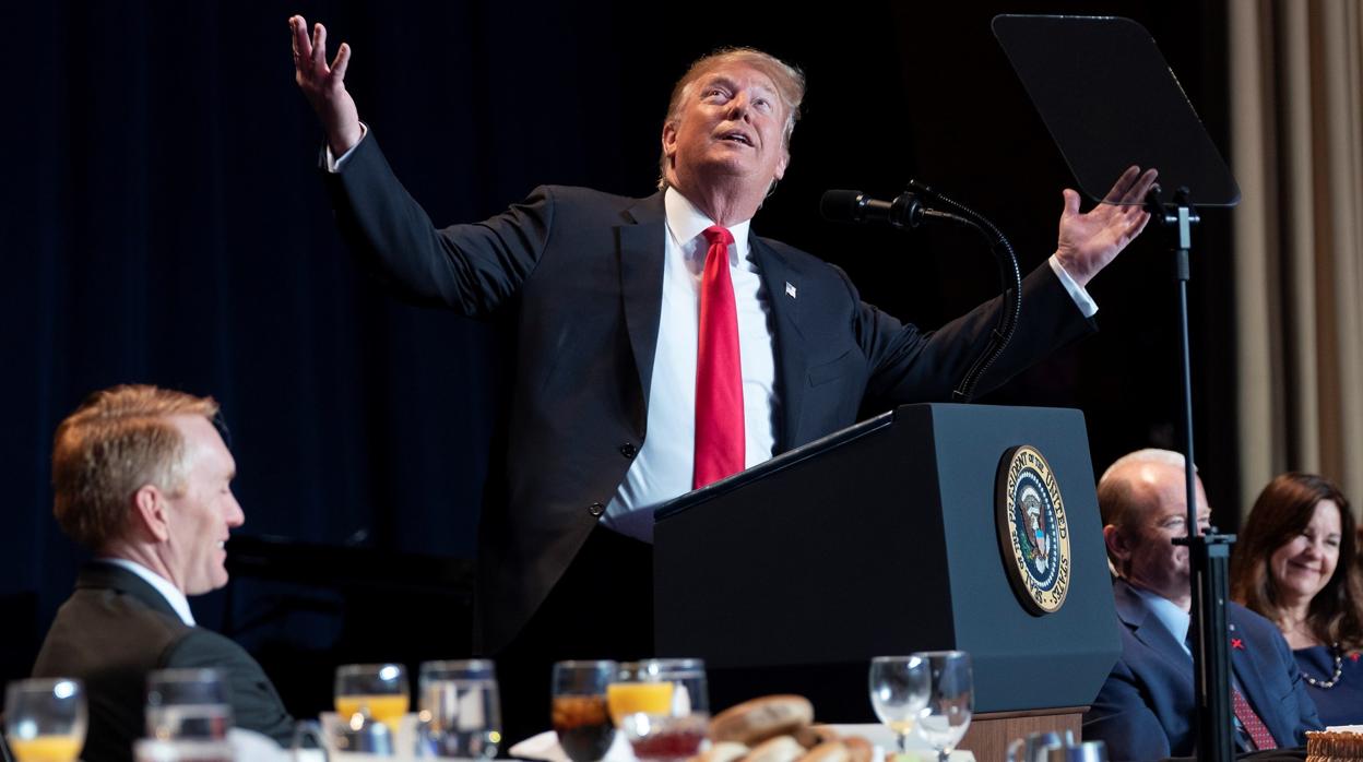 Donald Trump, en la celebración del Desayuno de Oración Nacional, el jueves en Washington