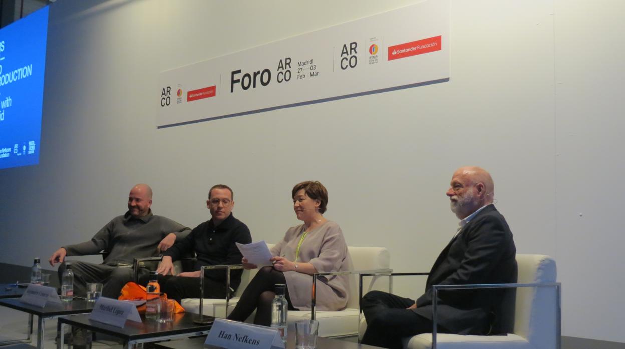 De izquierda a derecha, Manuel Segade, Alejandro Cesarco, Maribel López y Han Nefkens, en la rueda de prensa de hoy en Ifema