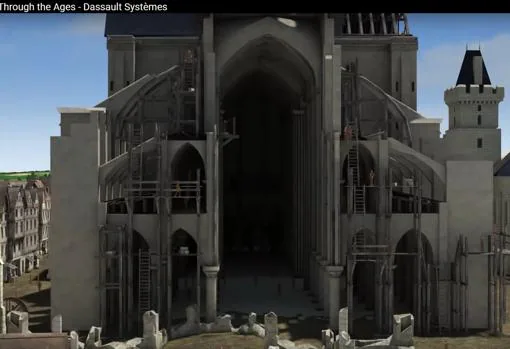 Imagen de la segunda fase de construcción de Notre Dame, según el vídeo de Dassault