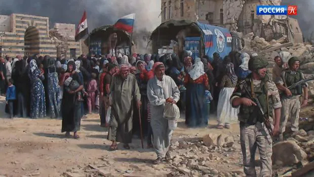 ­Ferrer-Dalmau dona al Museo del Ejército ruso el cuadro que pintó sobre las tropas rusas en Siria