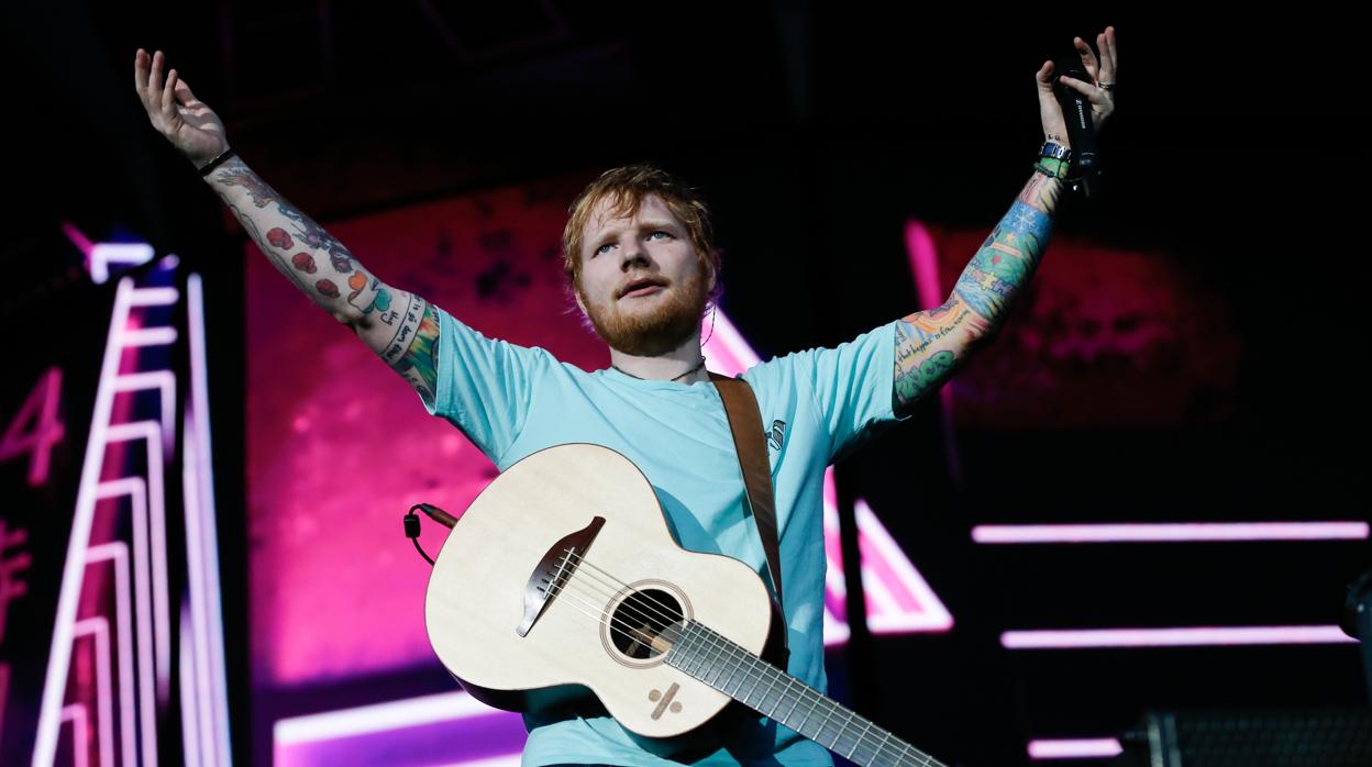 Ed Sheeran, anoche durante su actuación en Barcelona