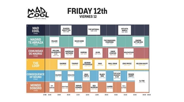 Horarios, escenarios y conciertos del viernes 12 en el Mad Cool