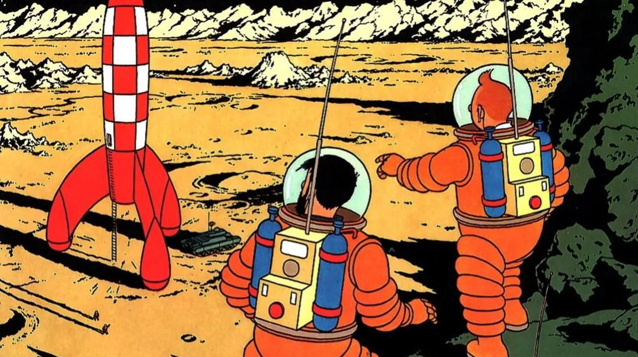 Tintín en «Aterrizaje en la Luna», de Hergé