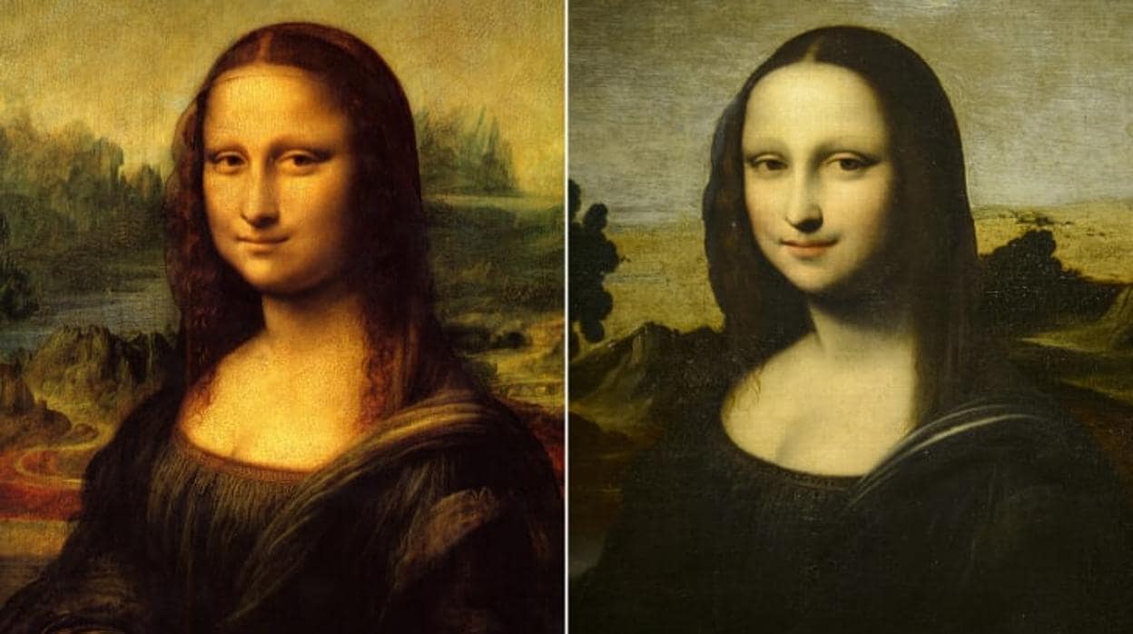 A la derecha, la «Mona Lisa de Isleworth»; a la izquierda, la «Mona Lisa» expuesta en el Museo del Louvre