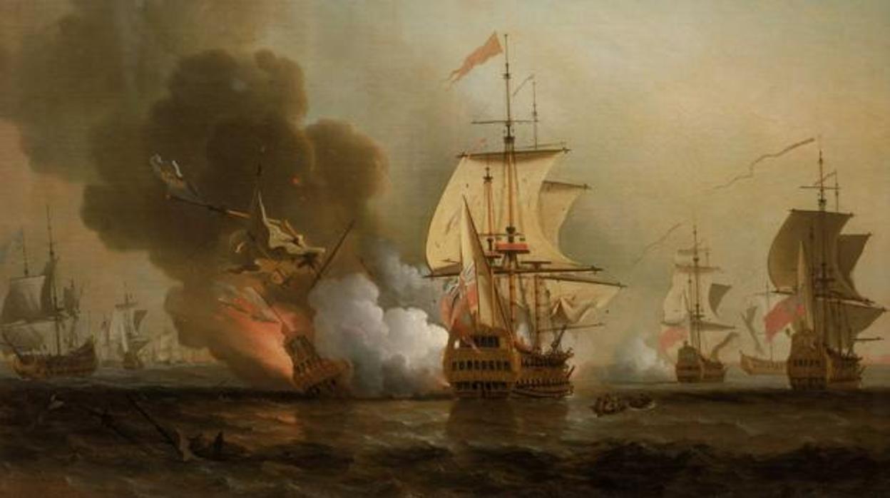Cuadro de Samuel Scott con «La acción de Wager», el hundimiento del galeón San José