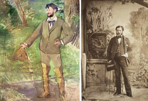 A la izquierda, «Retrato de Carolus-Duran», 1876, de Manet. A la derecha, «Retrato de un dandi», h. 1854, de Olympe Aguado