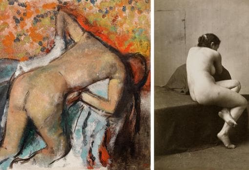 A la izquierda, «Después del baño», de Degas, década de 1890. A la derecha, «Estudio del natural nº1», h. 1865. Paul Berthier