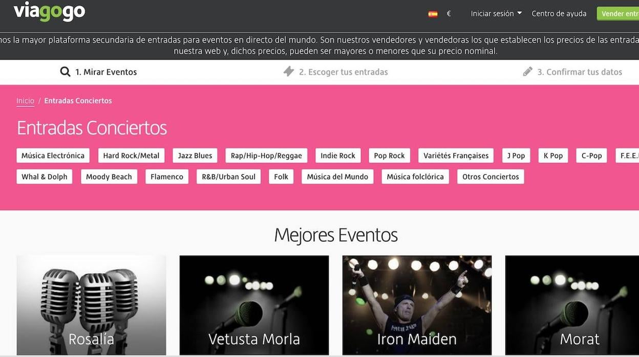 La página de Viagogo