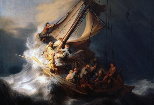 Detalle de «La tormenta del mar de Galilea», de Rembrandt