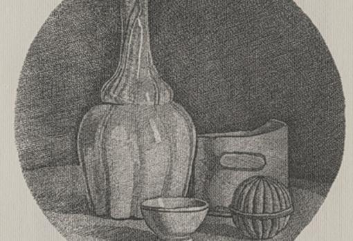 «Bodegón circular grande con botella y cuatro objetos», de Giorgio Morandi (1946), que actualmente se encuentra expuesta en la galería