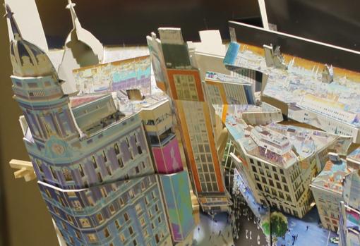 Una maqueta de la obra «Callao, Madrid» donde Blasco juega con la tridimensionalidad