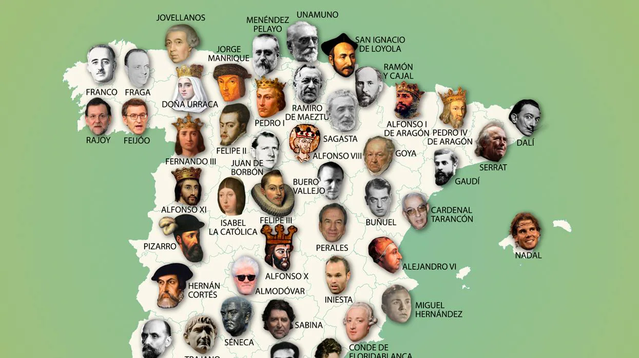Mapa de los personajes más relevantes de España, por provincias