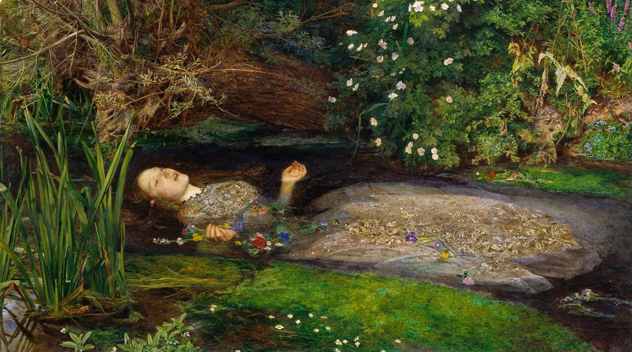 «Ofelia», del pintor inglés John Everett Millais. Representa una escena de la obra de Shakespeare, «Hamlet»