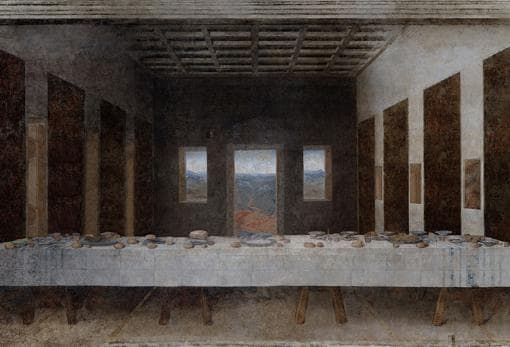 «La Última Cena», pintada por Leonardo en el refectorio de Santa Marie delle Grazie en Milán, sin Cristo ni sus discípulos