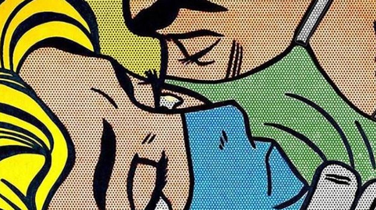 Detalle de «El beso», de Lichtenstein, en tiempos de pandemia