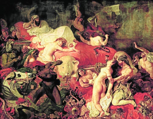 «La muerte de Sardanápalo», tela pintada en 1827 por Delacroix, que se exhibe en el Louvre