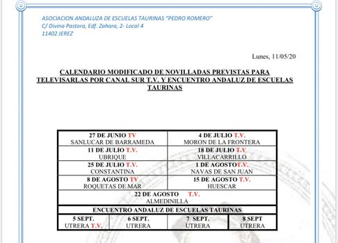 Novilladas previstas para emitir por Canal Sur