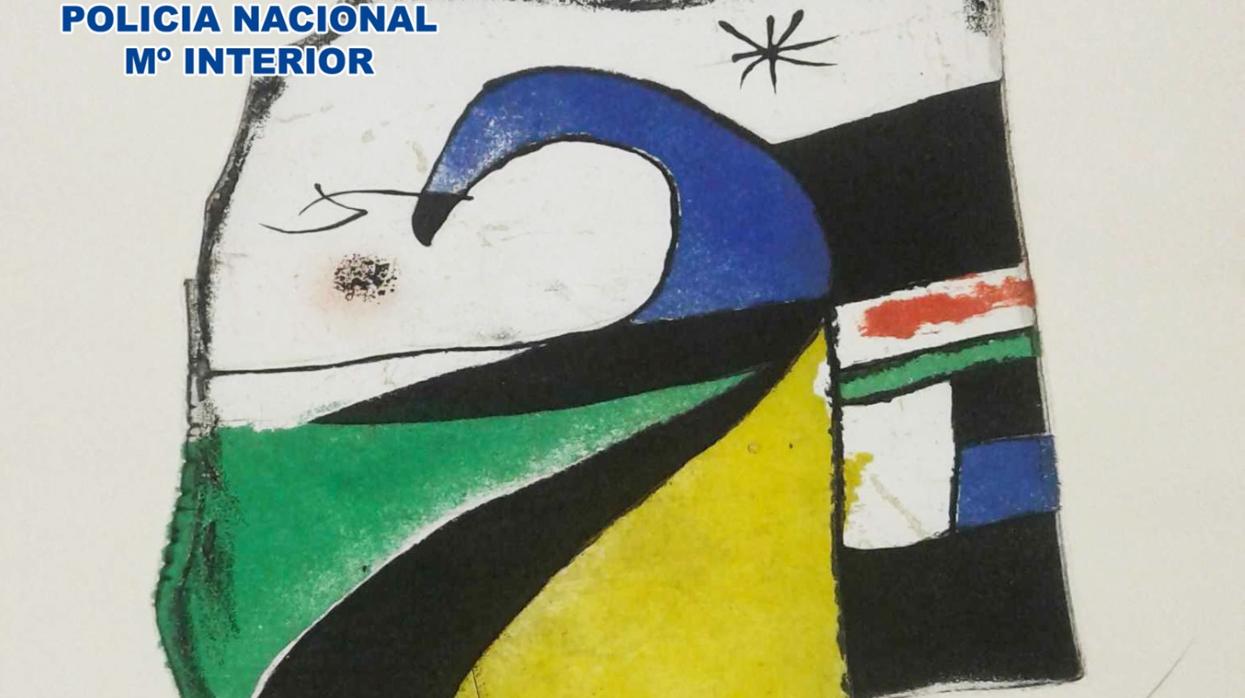 Imagen del grabado de Miró, recuperado por la Policía Nacional