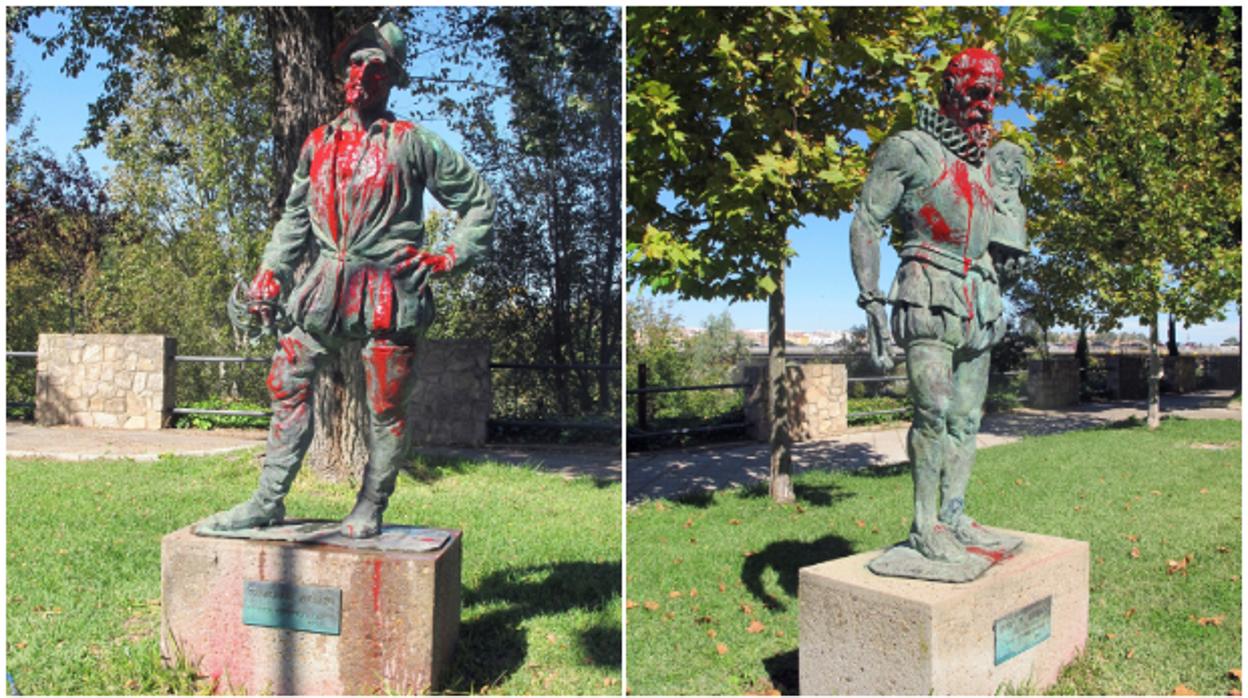 Las estatuas de Francisco Pizarro y Pedro de Alvarado en el Paseo Fluvial de Badajoz