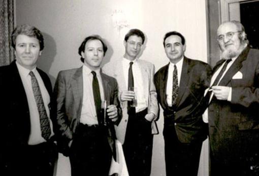 De izquierda a derecha, el editor Jorge Herralde y los novelistas Javier Marías, Félix de Azúa, Vicente Molina Foix y Álvaro Pombo