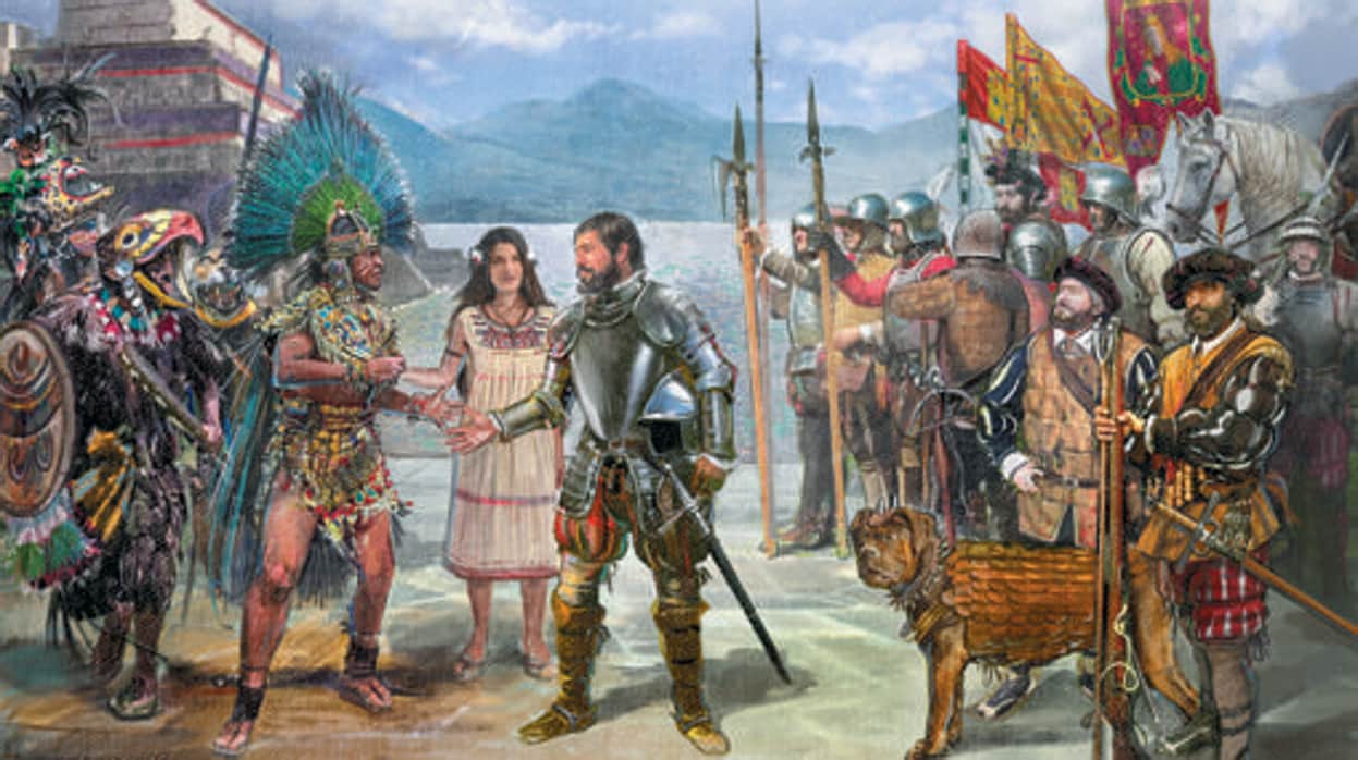 Recreación del primer encuentro de Moctezuma y Hernán Cortés/ VÍDEO: La Leyenda Negra que rodea a Hernán Cortés y que defiende López Obrador