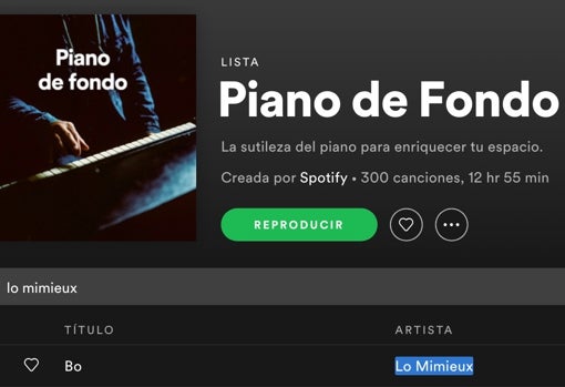 El artista falso Lo Mimieux, en una de las playlists creadas por Spotify