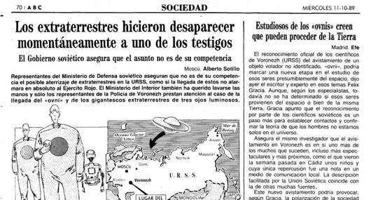 Página ilustrada de este periódico en 1989 informando de la noticia