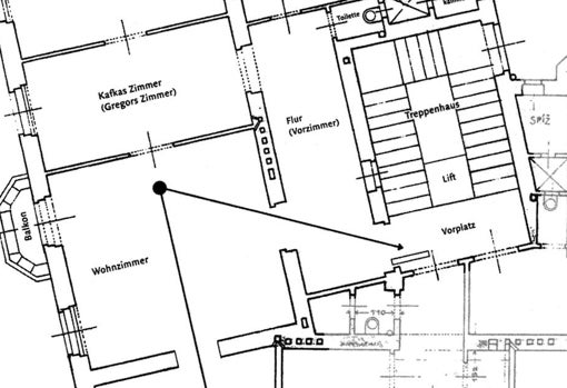 Plano de la casa de los Samsa, que está inspirada en la de los Kafka