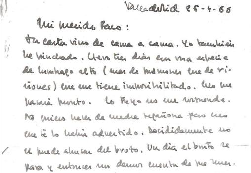 Una de las cartas de Delibes a Umbral, fechada en abril de 1966