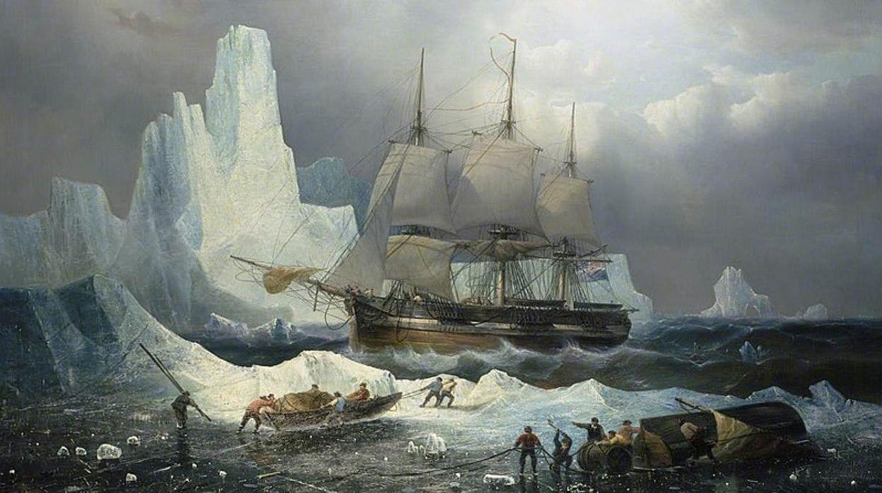 El HMS 'Erebus' en el hielo, pintura de François Etienne Musin (1820-1888)