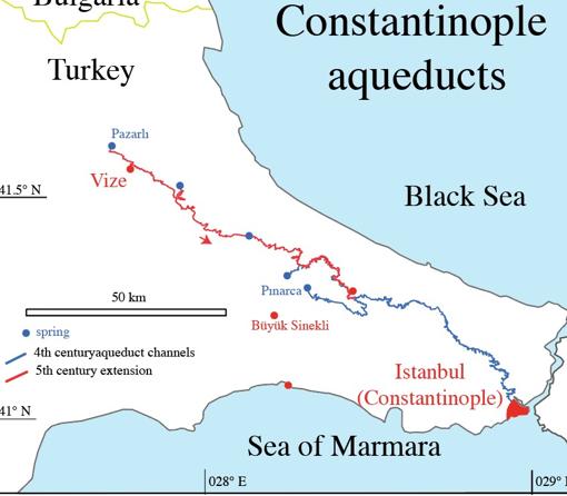 El sistema de acueductos de Constantinopla, de 426 kilómetros de longitud