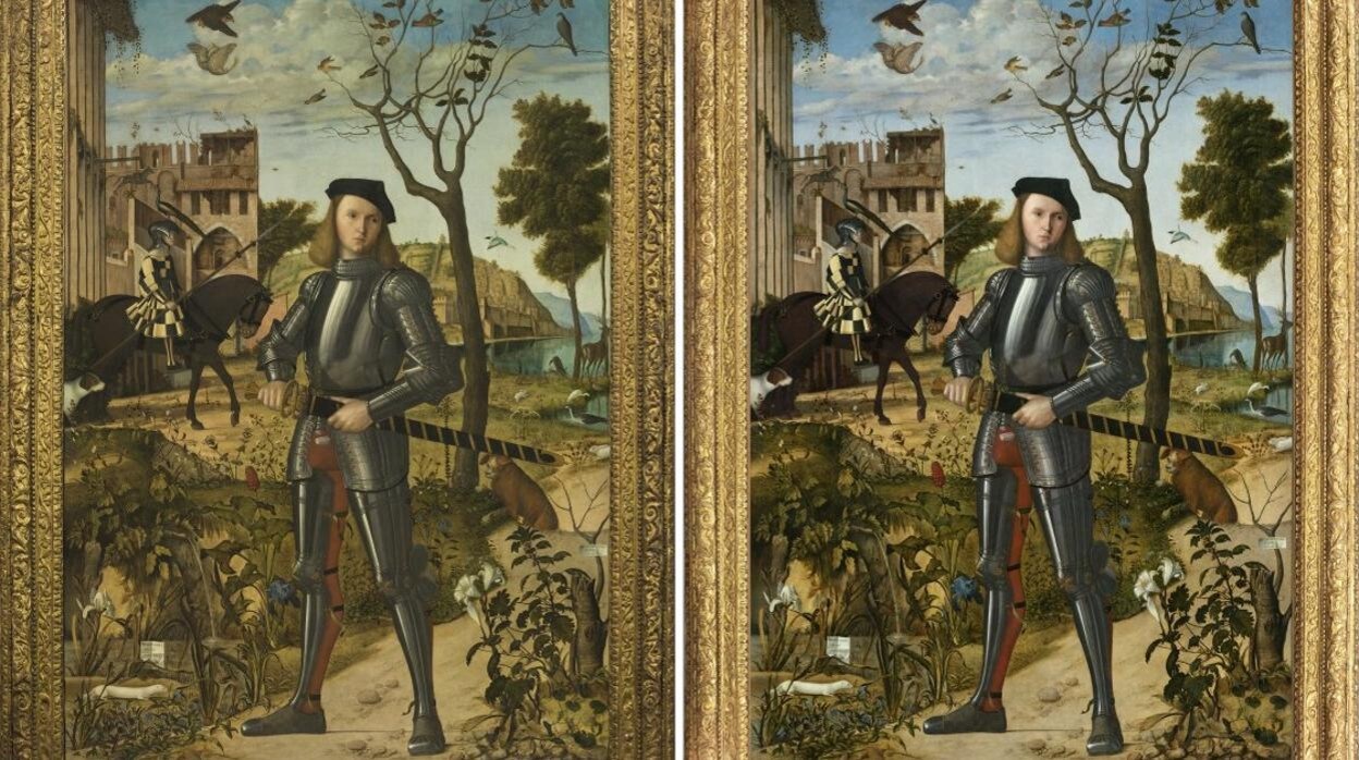 El cuadro, antes (izquierda) y después de la restauración