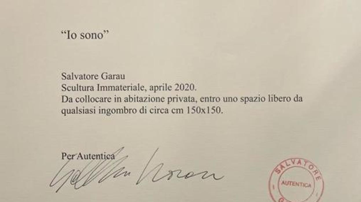 El certificado de propiedad de la escultura inmaterial