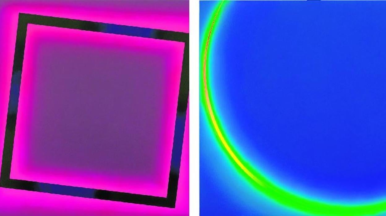 Dos de los lienzos de la serie ‘Constelaciones’, de José María Yturralde