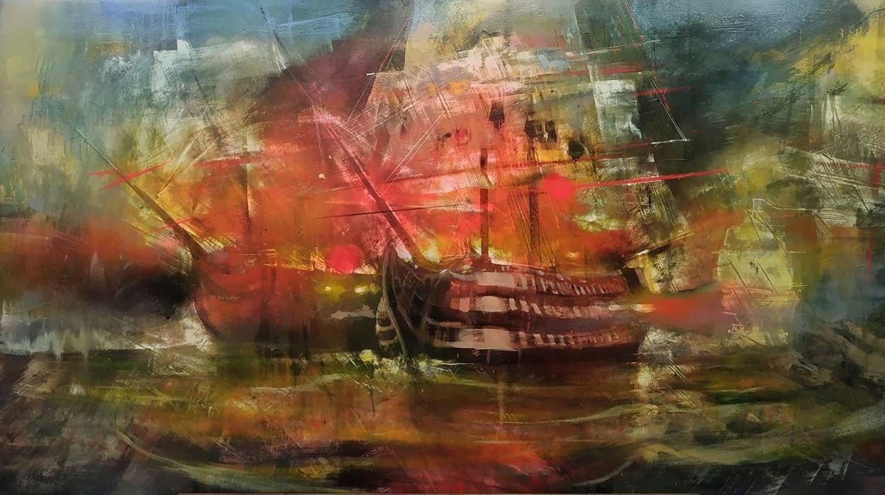 Pintura de Daniel Parra de la batalla de Trafalgar