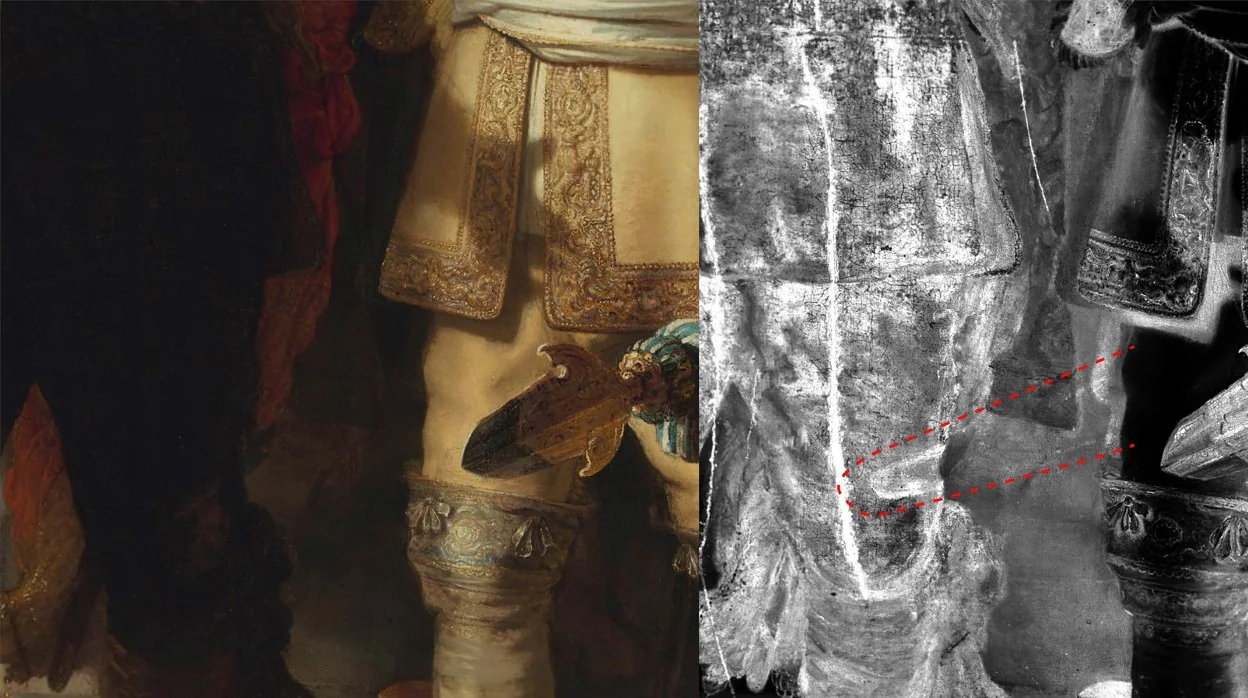 Los investigadores han descubierto un boceto tras las capas de pintura de 'La ronda de noche', de Rembrandt