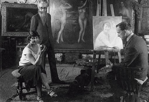 Valle-Inclán en el estudio de Julio Romero de Torres durante el rodaje de 'La Malcasada'