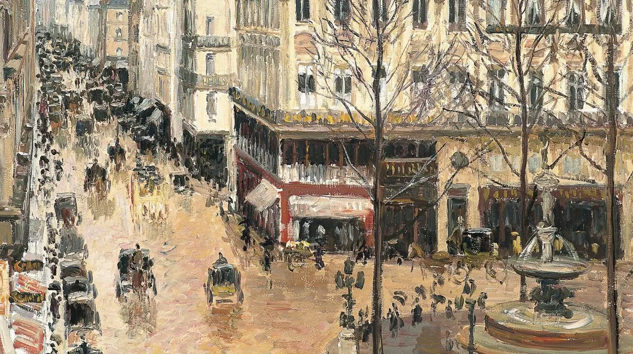 Detalle de 'Rue Saint-Honoré por la tarde. Efecto de lluvia' (1897), de Pissarro