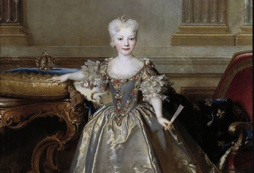 Nicolas de Largillièrre. María Ana Victoria de Borbón y Farnesio. 1724. Museo del Pardo. Madrid. Wikimedia Commos. Procedente de la colección de Felipe V, en el margen inferior derecho de aprecia la cruz en aspa con la cual el rey marcó sus pinturas