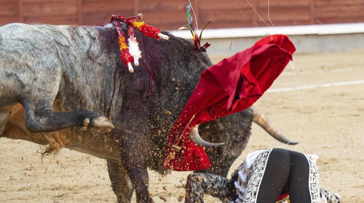 Emilio de Justo, en el momento de la caída, con la cabeza contra la arena