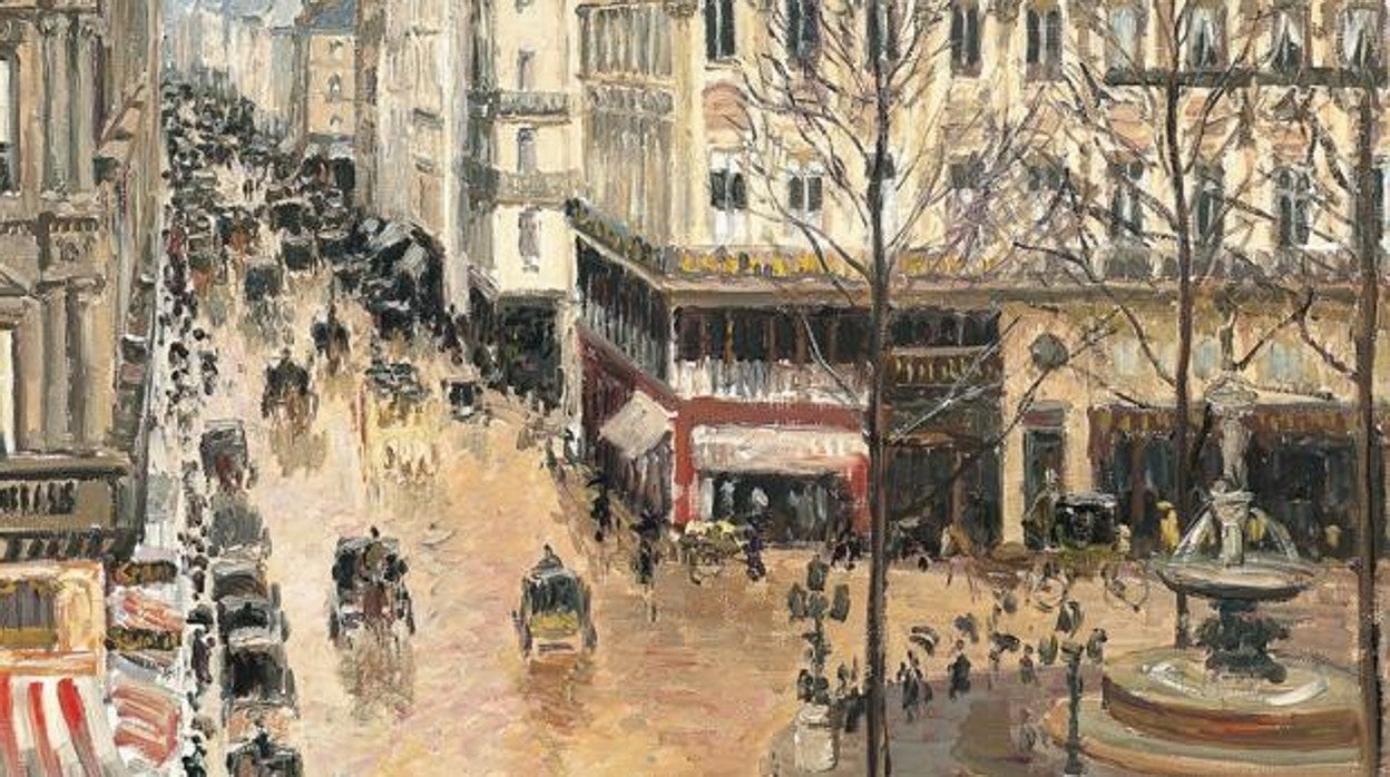 Detalle de 'Rue Saint-Honoré por la tarde. Efecto de lluvia' (1897), de Pissarro