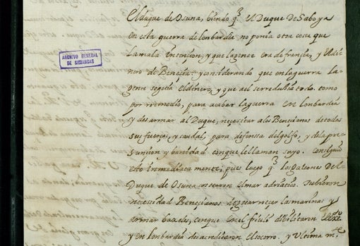 Fragmento de la carta de Quevedo del 14 de octubre de 1617